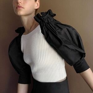 Zara Mixed Puff Sleeved Knitted Cropped Sweater